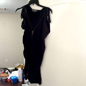 Allsaints Women's Black Lottie Front shoulders Zip Vest Shirt Top 6